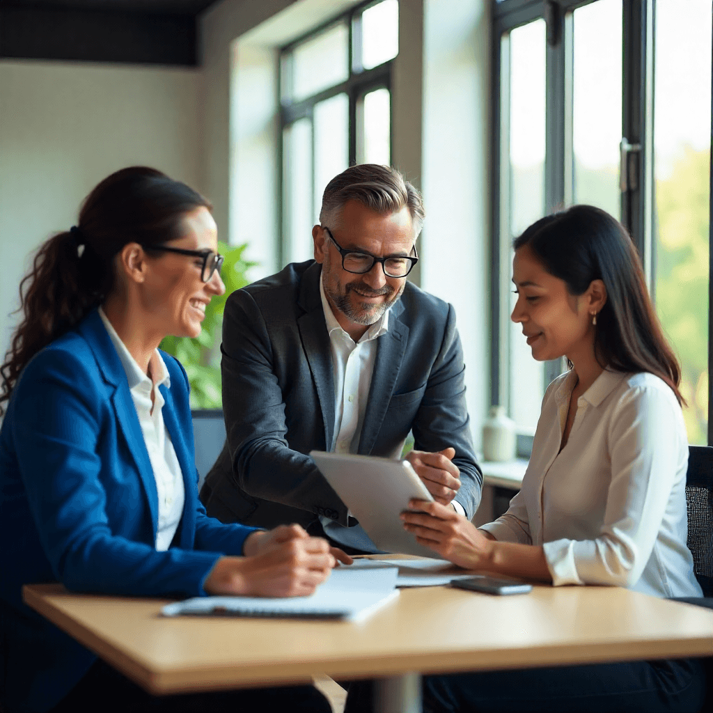 Team collaborating in a modern office